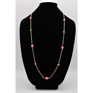 Grosse Germany Vintage Necklace Pink Glass Marble Gold Chain 1970 Signed Bin2C
